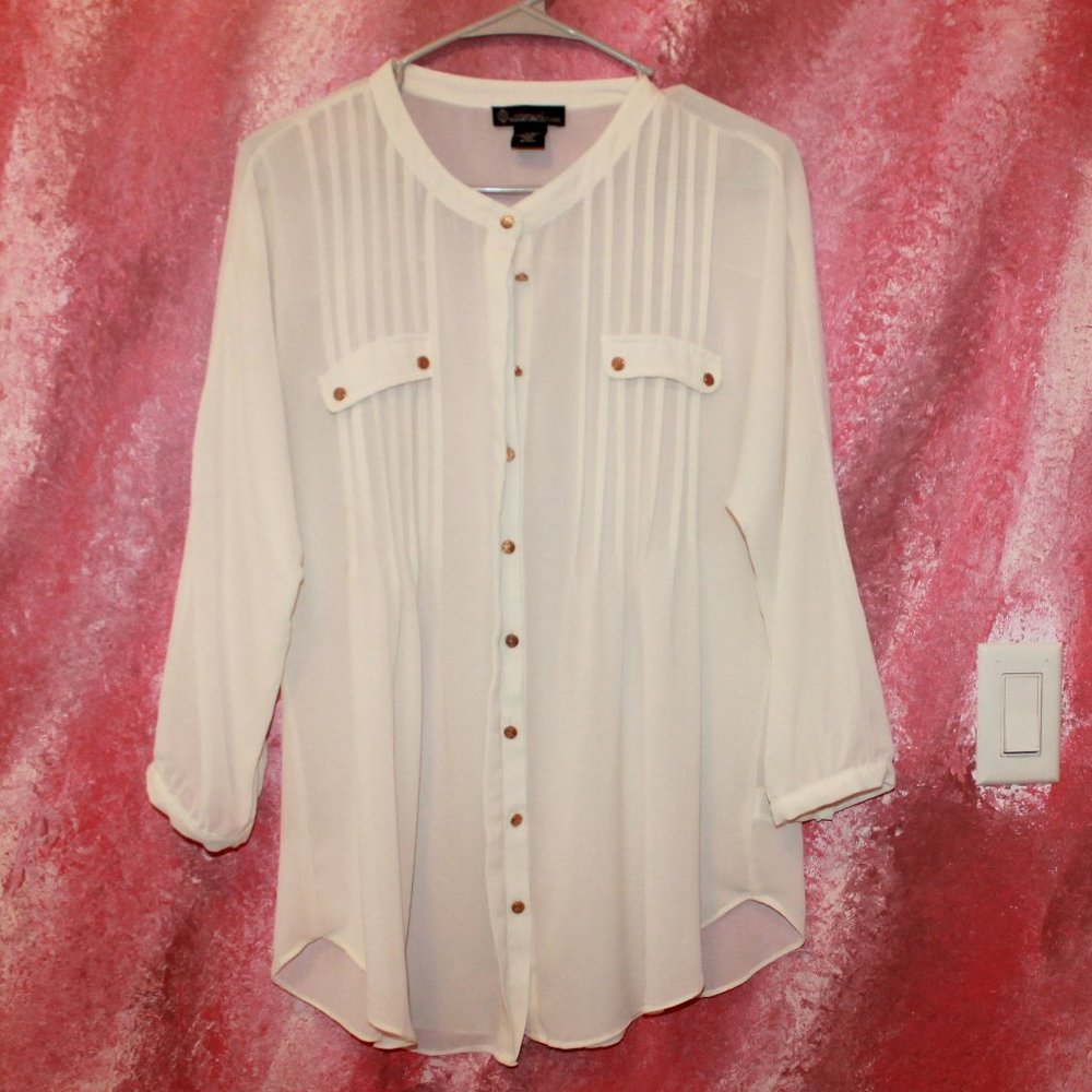 CLOSET CLOSING, last weekend!! Off white sheer button up blouse